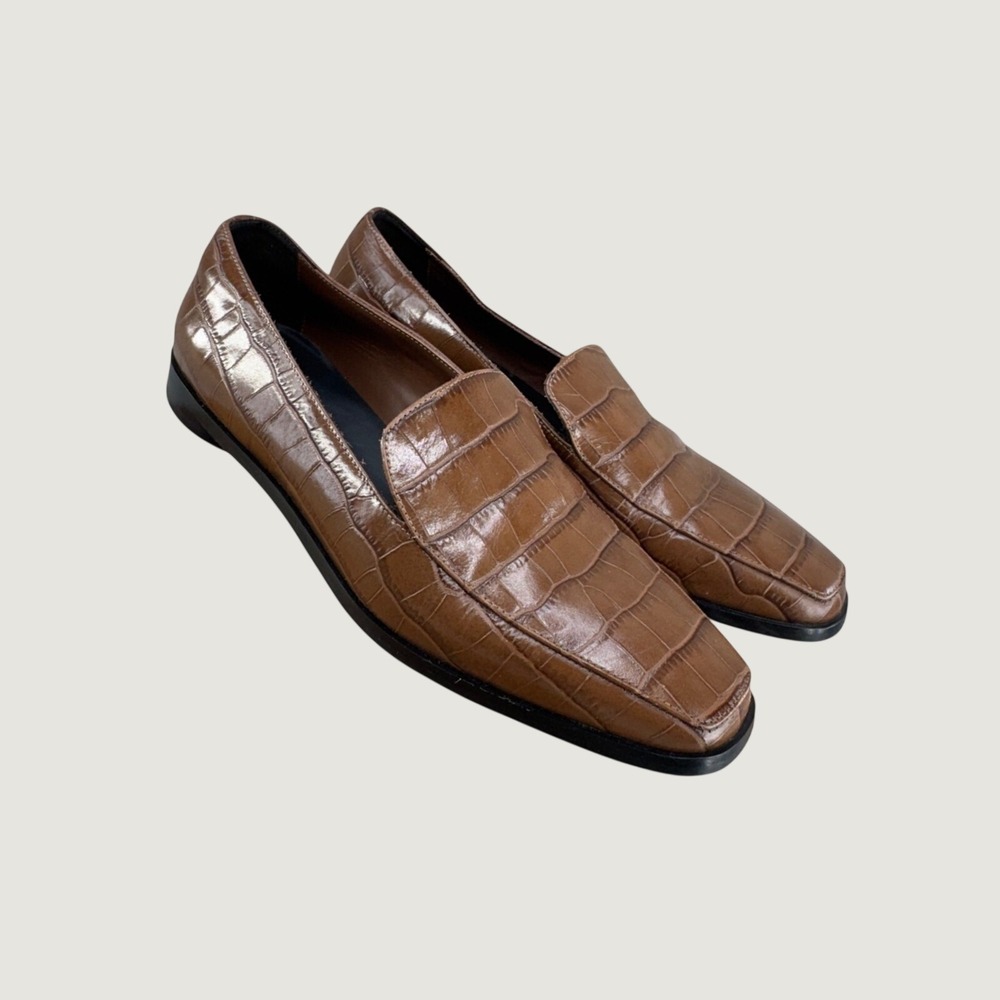 Everlane 90s Square Croc Loafer 10 Brown Leather Italian Made Minimalist Classic